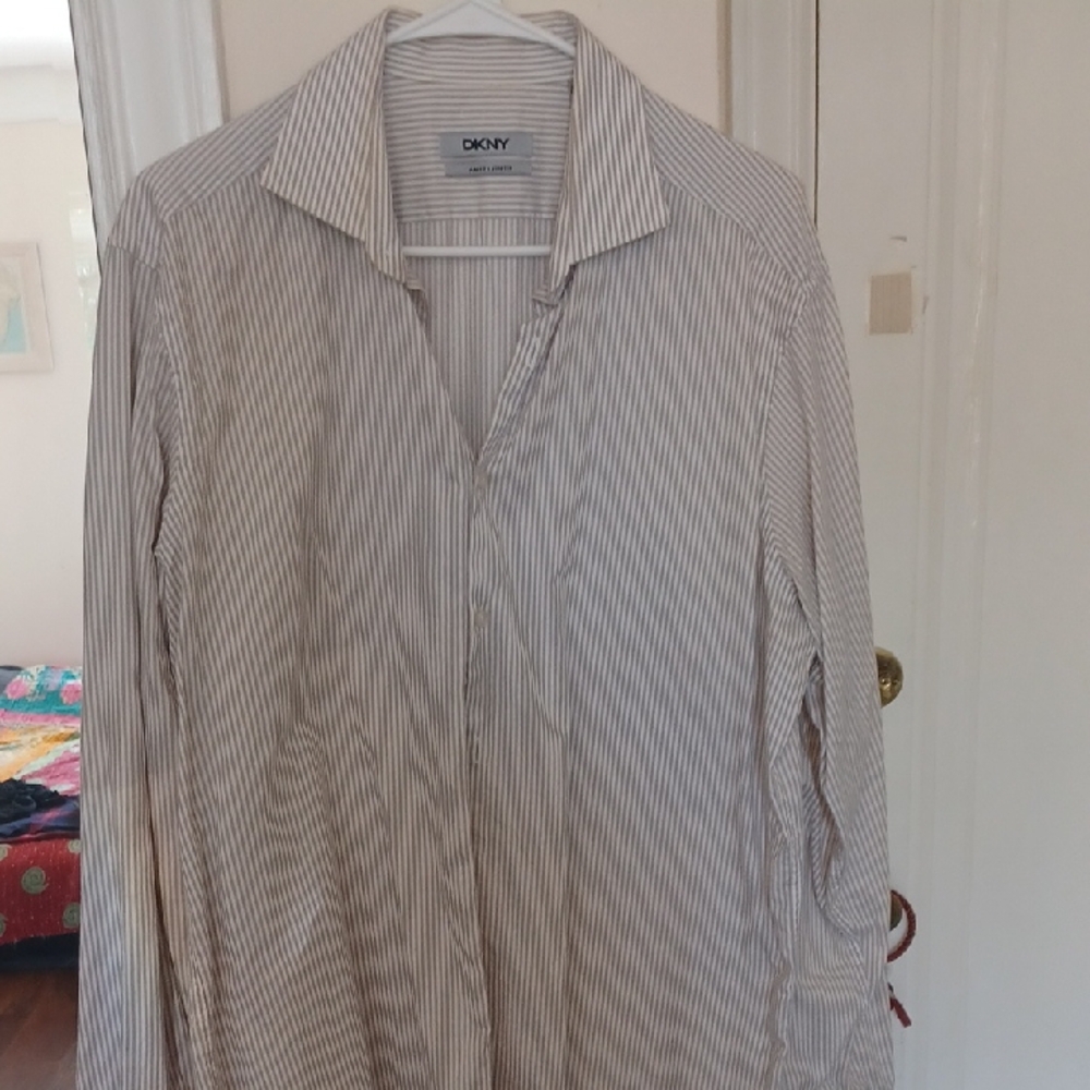 DKNY Men's Striped Gray Shirt
